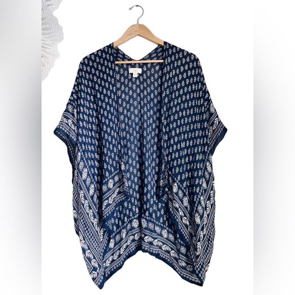 Loft Poncho Shrug Blur Floral Tribal Print Kimono Open Top Cardigan Indian Aztec - Picture 2 of 11